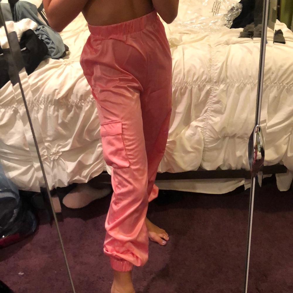 Pink Satin Cargo Pants